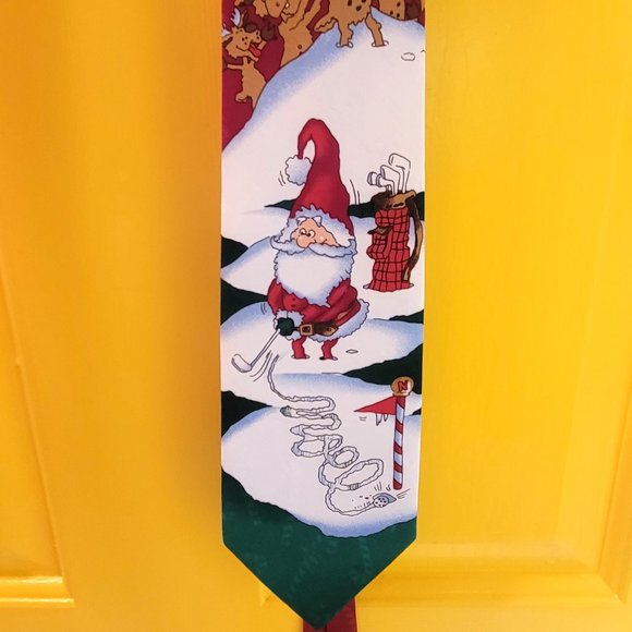Holiday Traditions Men's Santa Golf Festive Neckties, KISSA - Picture 2 of 11